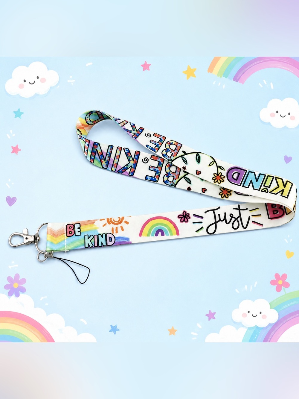 NEW 17” 🆕 Be Kind Rainbow Kids Lanyard ID Badge Keychain Clip